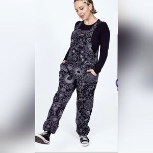 Black and White Floral Stretch Twill Dungarees, NWT size XL